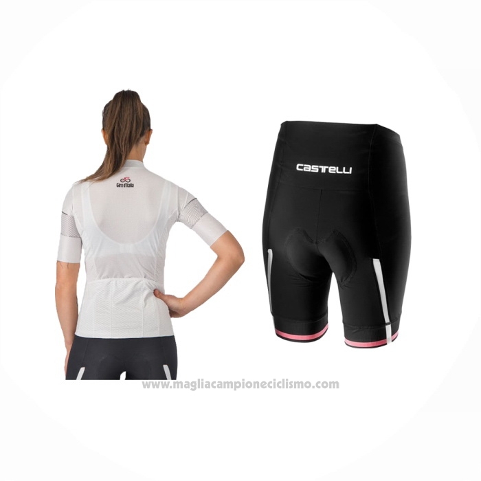2024 Abbigliamento Ciclismo Donne Giro d'Italia Bianco Manica Corta e Salopette